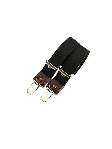 Skinny clip-on suspenders with leather – Black