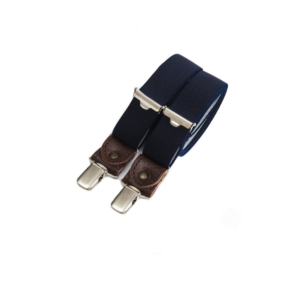 Skinny clip-on suspenders with leather details – Bleu Marine