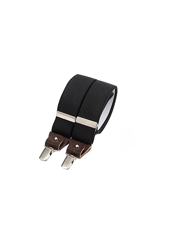 Wide clip-on suspenders with leather details – Black