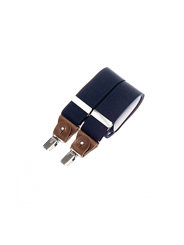 Wide clip-on suspenders with leather details – Navy