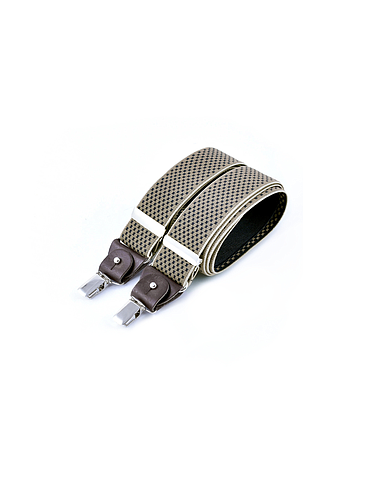 Wide clip-on suspenders with leather details – Navy cross on beige