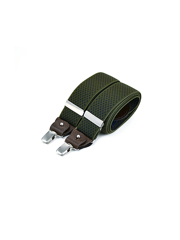Wide clip-on suspenders with leather details – Navy cross on khaki