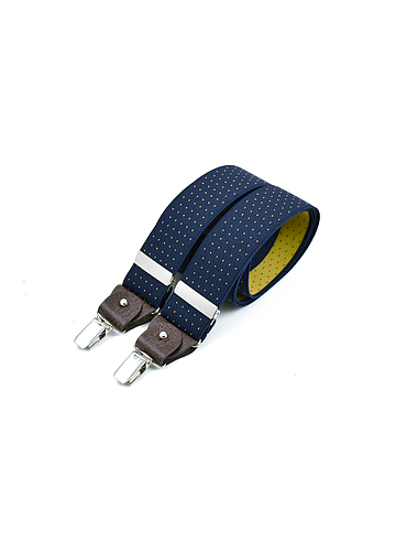 Skinny clip-on suspenders – Navy with yellow polka-dots