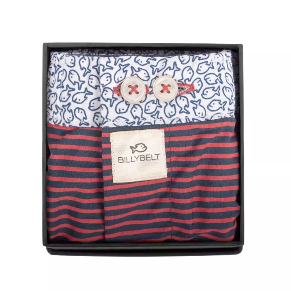 BillyBelt - Organic cotton boxer shorts - Red Stripes - Size S