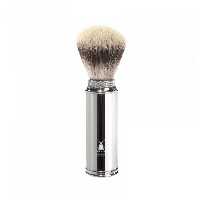 Muehle - Chromed metal - Travel shaving brush - Silvertip Fiber